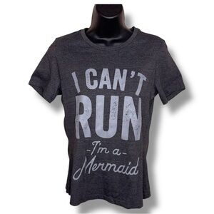 Small I Can’t Run I’m A Mermaid Tee Short Sleeve Womens Grey White Gift